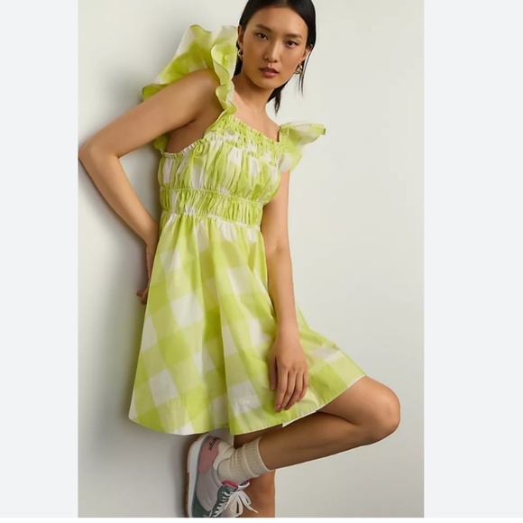 Anthropologie Maeve Square-Neck Flutter Sleeve Shirred Dress Size Small - Picture 1 of 8